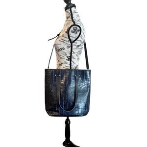 Boden Navy Blue Crocodile Embossed Leather Commuter Shoulder/Crossbody Bag